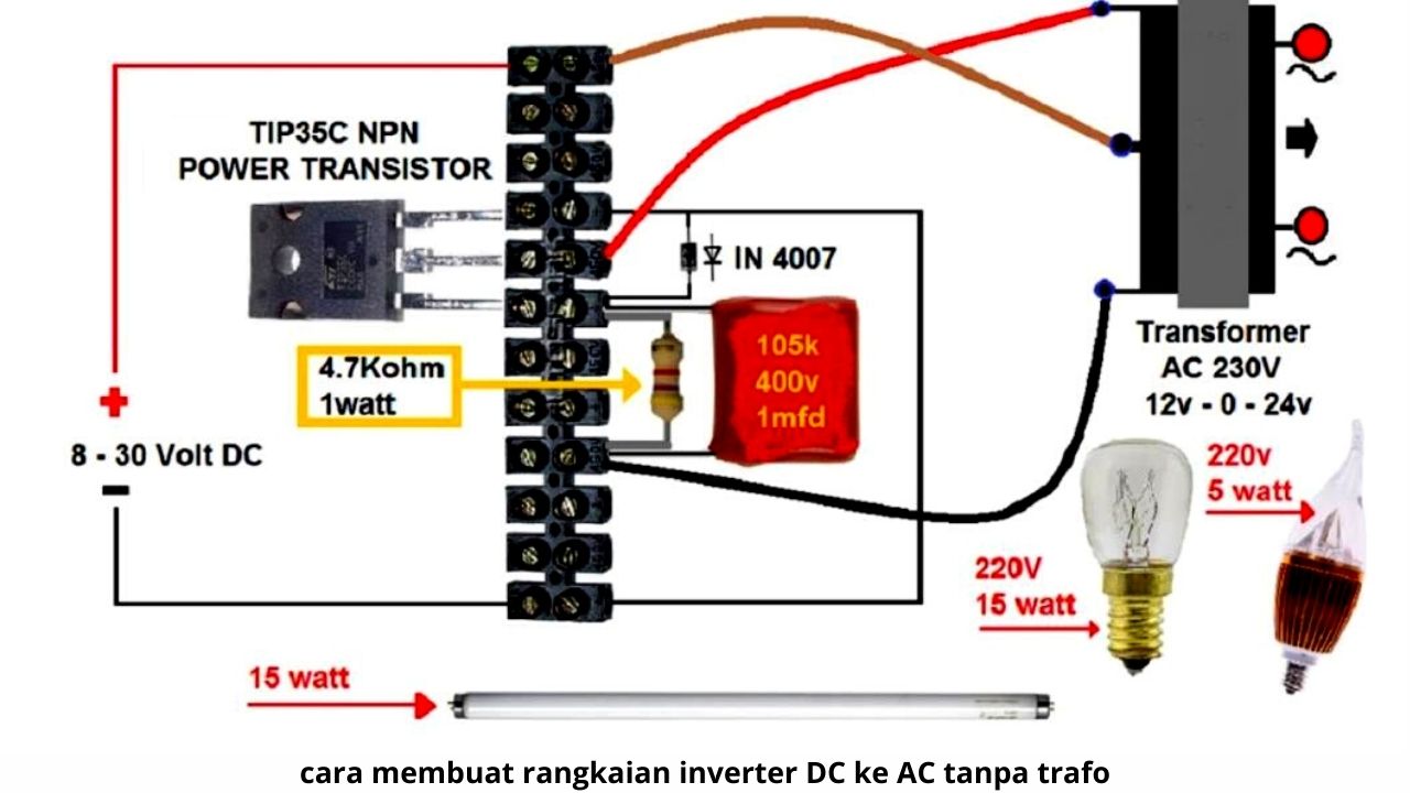 cara membuat rangkaian inverter DC ke AC tanpa trafo
